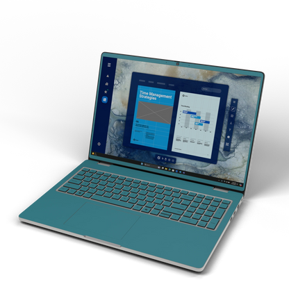 Peacock Blue plain synthetic leather Dell business laptop skin, front view. Rendered on Dell Pro 16 PC16250; exact cuts follow the selected model and coverage.