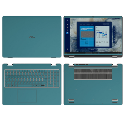 Peacock Blue plain synthetic leather Dell business laptop skin, sku-abcd view. Rendered on Dell Pro 16 PC16250; exact cuts follow the selected model and coverage.