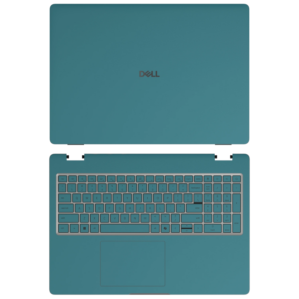 Peacock Blue plain synthetic leather Dell business laptop skin, sku-ac view. Rendered on Dell Pro 16 PC16250; exact cuts follow the selected model and coverage.