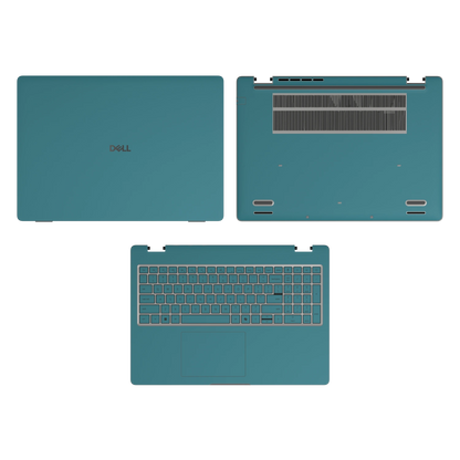 Peacock Blue plain synthetic leather Dell business laptop skin, sku-acd view. Rendered on Dell Pro 16 PC16250; exact cuts follow the selected model and coverage.
