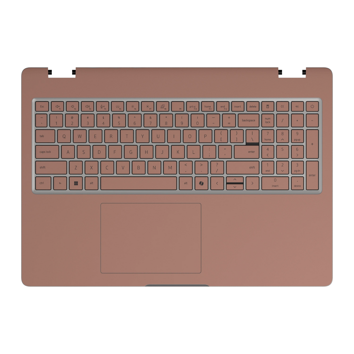 Qingcha Brown plain synthetic leather Dell business laptop skin, c-face view. Rendered on Dell Pro 16 PC16250; exact cuts follow the selected model and coverage.