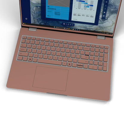 Qingcha Brown plain synthetic leather Dell business laptop skin, keyboard-wide view. Rendered on Dell Pro 16 PC16250; exact cuts follow the selected model and coverage.