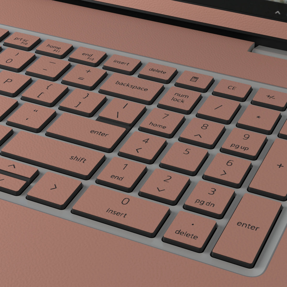 Qingcha Brown plain synthetic leather Dell business laptop skin, macro view. Rendered on Dell Pro 16 PC16250; exact cuts follow the selected model and coverage.