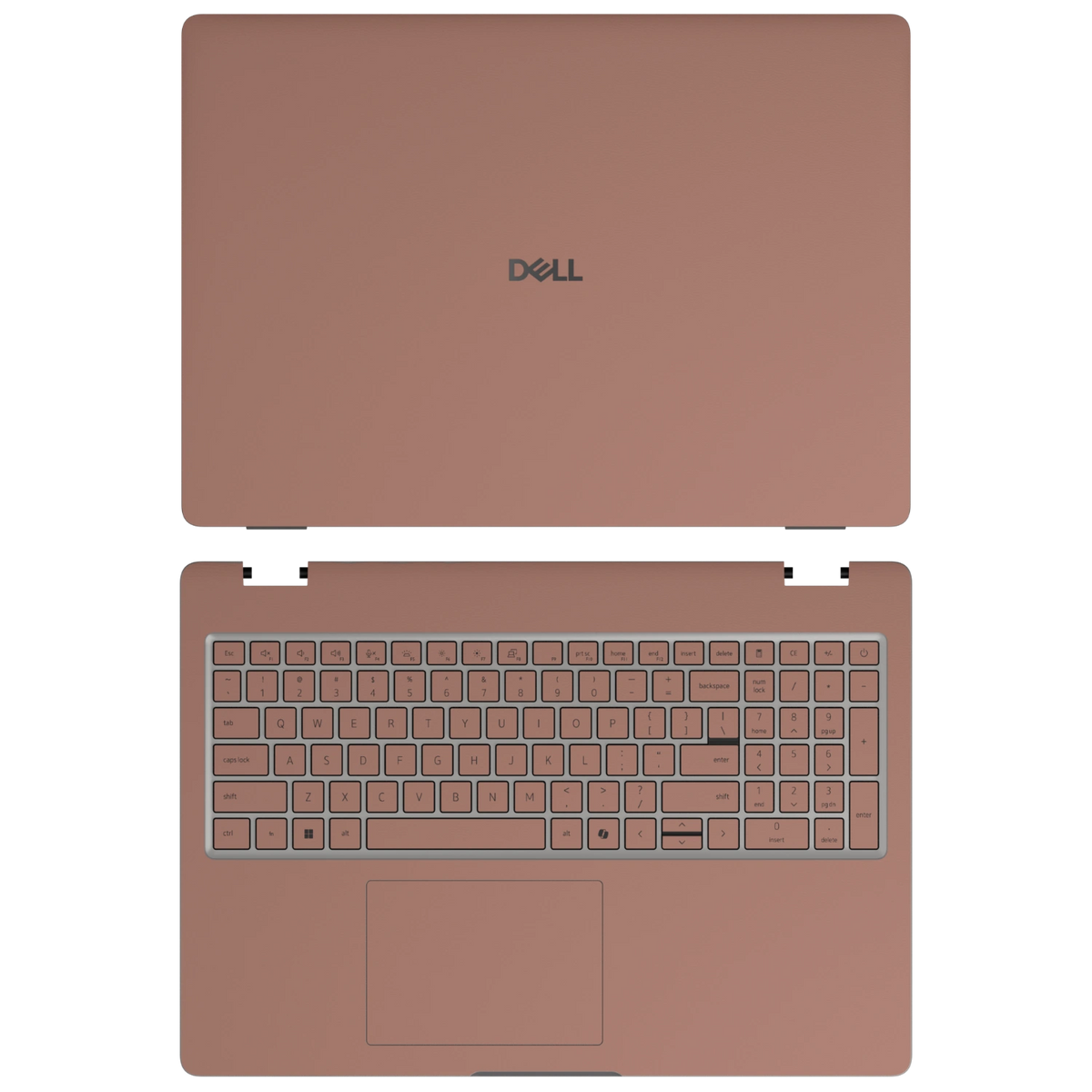Qingcha Brown plain synthetic leather Dell business laptop skin, sku-ac view. Rendered on Dell Pro 16 PC16250; exact cuts follow the selected model and coverage.