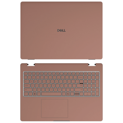 Qingcha Brown plain synthetic leather Dell business laptop skin, sku-ac view. Rendered on Dell Pro 16 PC16250; exact cuts follow the selected model and coverage.