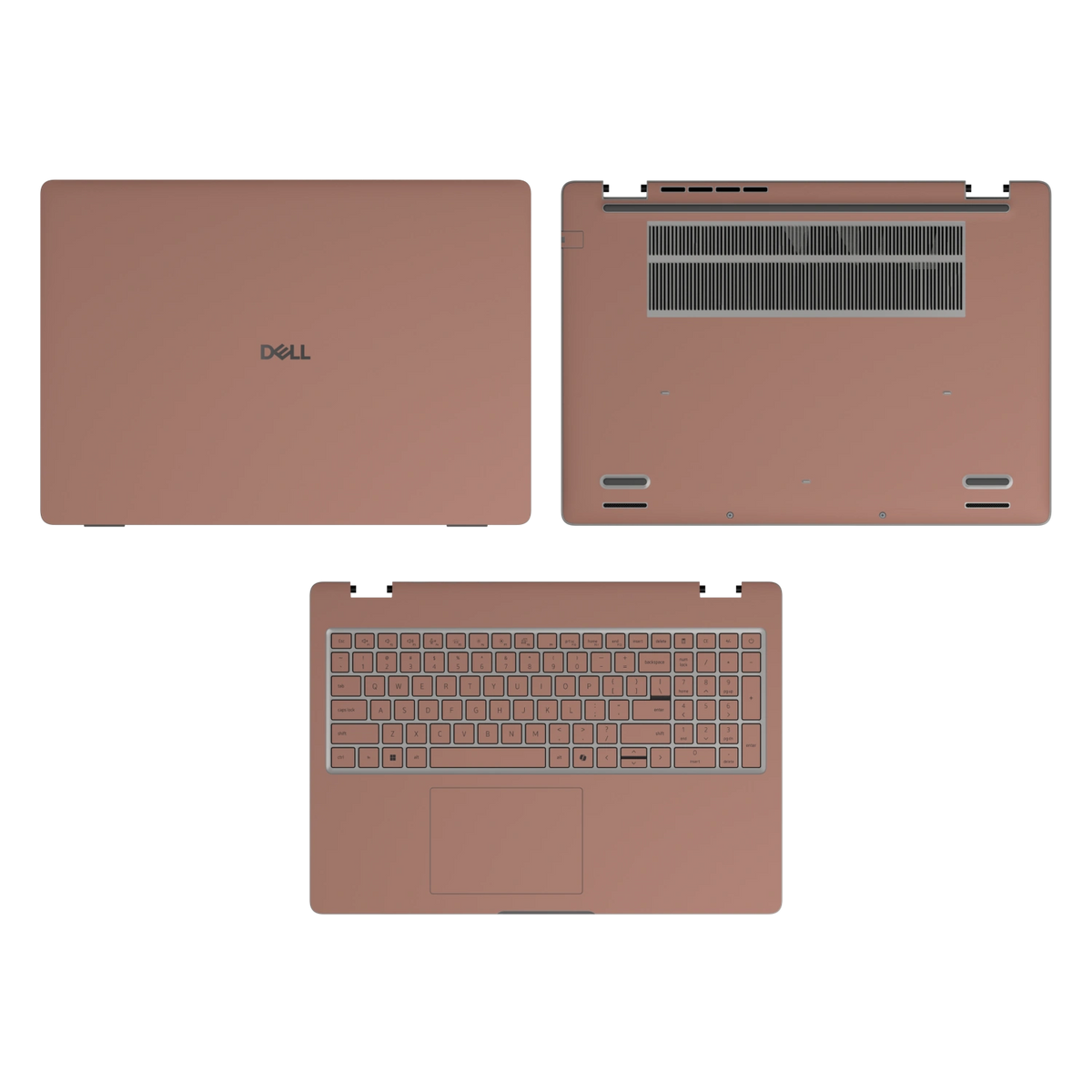 Qingcha Brown plain synthetic leather Dell business laptop skin, sku-acd view. Rendered on Dell Pro 16 PC16250; exact cuts follow the selected model and coverage.