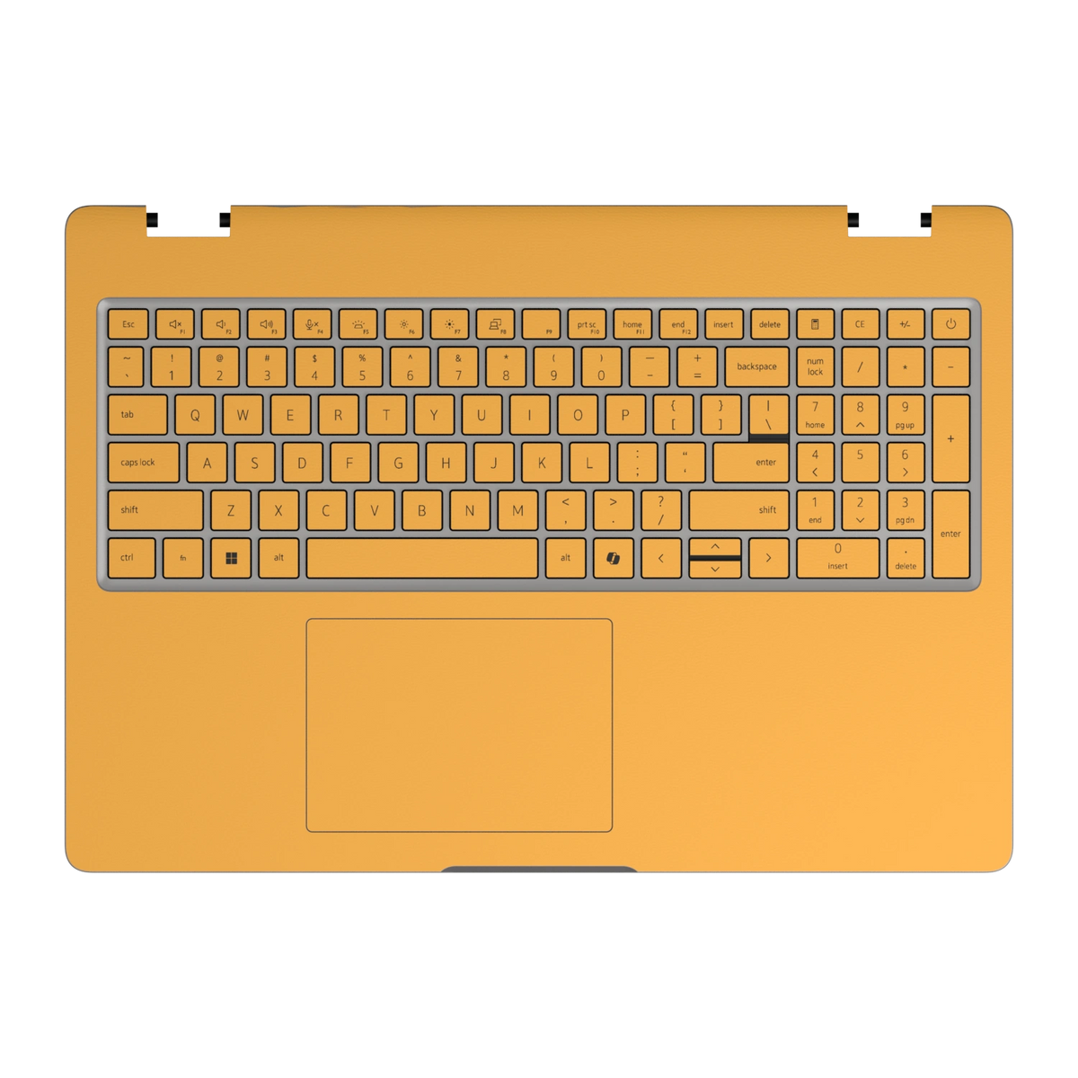 Wutong Yellow plain synthetic leather Dell business laptop skin, c-face view. Rendered on Dell Pro 16 PC16250; exact cuts follow the selected model and coverage.