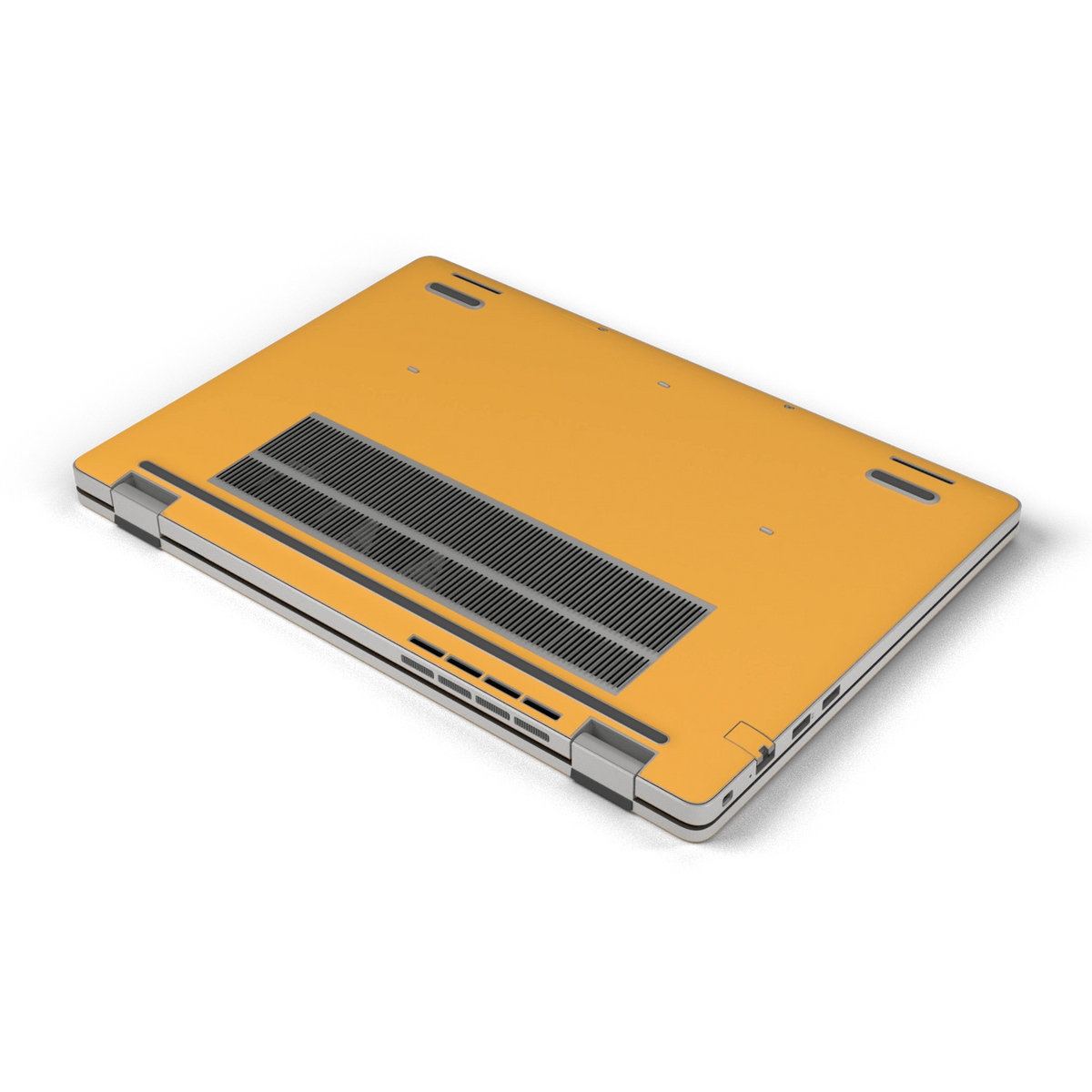 Wutong Yellow plain synthetic leather Dell business laptop skin, d-bottom view. Rendered on Dell Pro 16 PC16250; exact cuts follow the selected model and coverage.