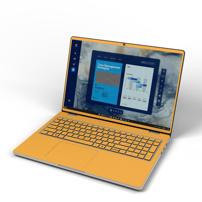 Wutong Yellow plain synthetic leather Dell business laptop skin, front view. Rendered on Dell Pro 16 PC16250; exact cuts follow the selected model and coverage.