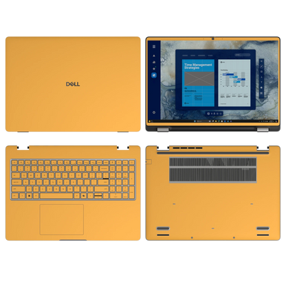 Wutong Yellow plain synthetic leather Dell business laptop skin, sku-abcd view. Rendered on Dell Pro 16 PC16250; exact cuts follow the selected model and coverage.