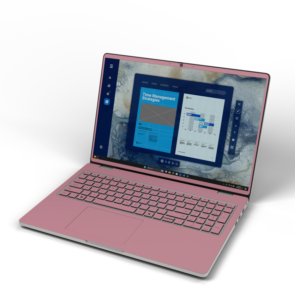 Yiren Pink plain synthetic leather Dell business laptop skin, front view. Rendered on Dell Pro 16 PC16250; exact cuts follow the selected model and coverage.