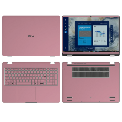 Yiren Pink plain synthetic leather Dell business laptop skin, sku-abcd view. Rendered on Dell Pro 16 PC16250; exact cuts follow the selected model and coverage.
