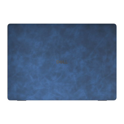 Deep Sea Blue scrub-textured synthetic leather Dell business laptop skin, a face view. Rendered on Dell Pro 16 PC16250 as a reference; exact cut layout follows the selected model and coverage.