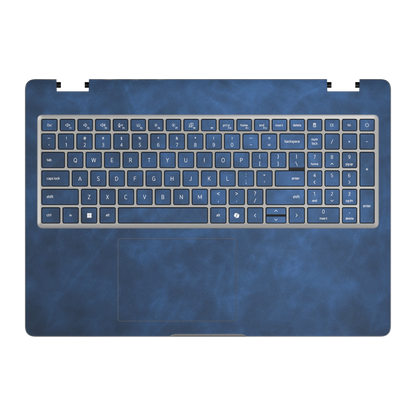 Deep Sea Blue scrub-textured synthetic leather Dell business laptop skin, c face view. Rendered on Dell Pro 16 PC16250 as a reference; exact cut layout follows the selected model and coverage.