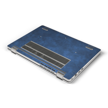 Deep Sea Blue scrub-textured synthetic leather Dell business laptop skin, d bottom view. Rendered on Dell Pro 16 PC16250 as a reference; exact cut layout follows the selected model and coverage.