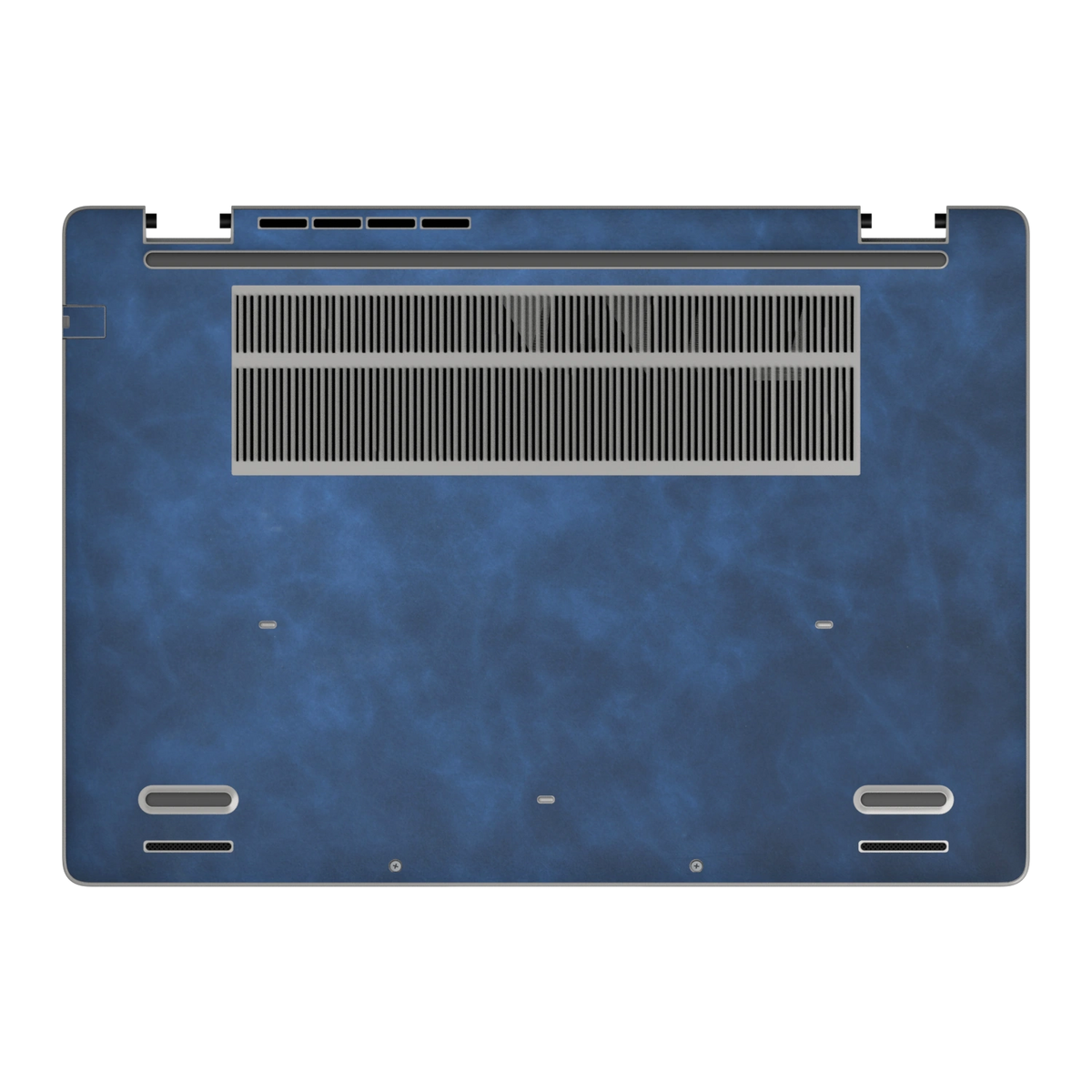 Deep Sea Blue scrub-textured synthetic leather Dell business laptop skin, d face view. Rendered on Dell Pro 16 PC16250 as a reference; exact cut layout follows the selected model and coverage.