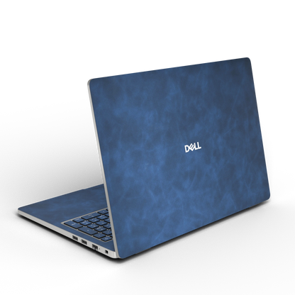 Deep Sea Blue scrub-textured synthetic leather Dell business laptop skin, rear view. Rendered on Dell Pro 16 PC16250 as a reference; exact cut layout follows the selected model and coverage.
