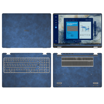 Deep Sea Blue scrub-textured synthetic leather Dell business laptop skin, sku abcd view. Rendered on Dell Pro 16 PC16250 as a reference; exact cut layout follows the selected model and coverage.