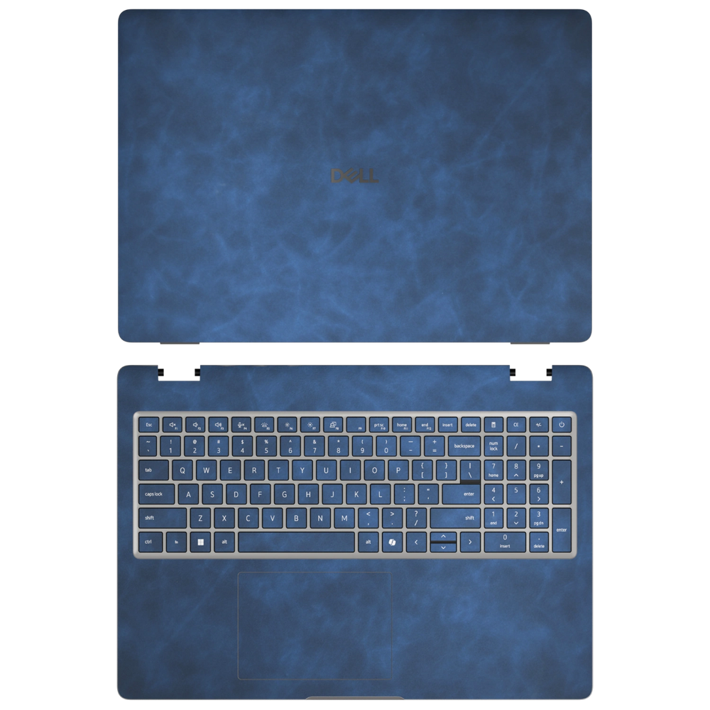 Deep Sea Blue scrub-textured synthetic leather Dell business laptop skin, sku ac view. Rendered on Dell Pro 16 PC16250 as a reference; exact cut layout follows the selected model and coverage.