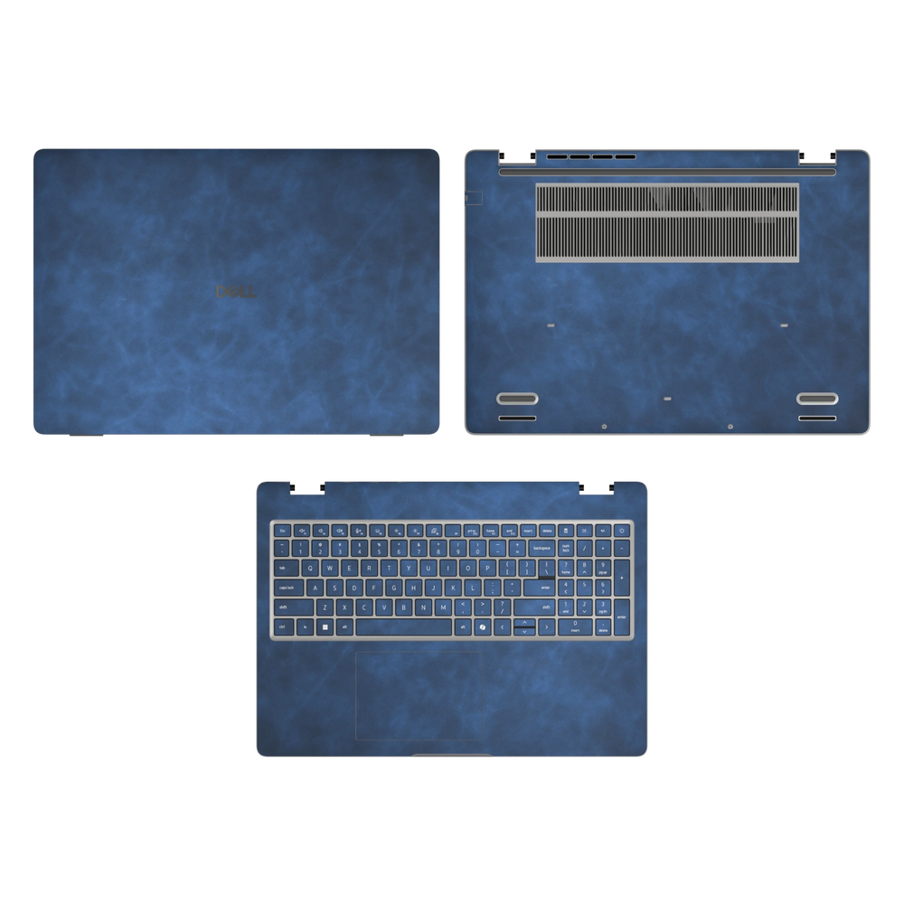 Deep Sea Blue scrub-textured synthetic leather Dell business laptop skin, sku acd view. Rendered on Dell Pro 16 PC16250 as a reference; exact cut layout follows the selected model and coverage.