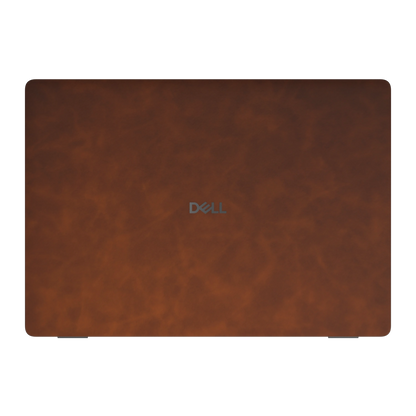 Wood Coffee scrub-textured synthetic leather Dell business laptop skin, a face view. Rendered on Dell Pro 16 PC16250 as a reference; exact cut layout follows the selected model and coverage.