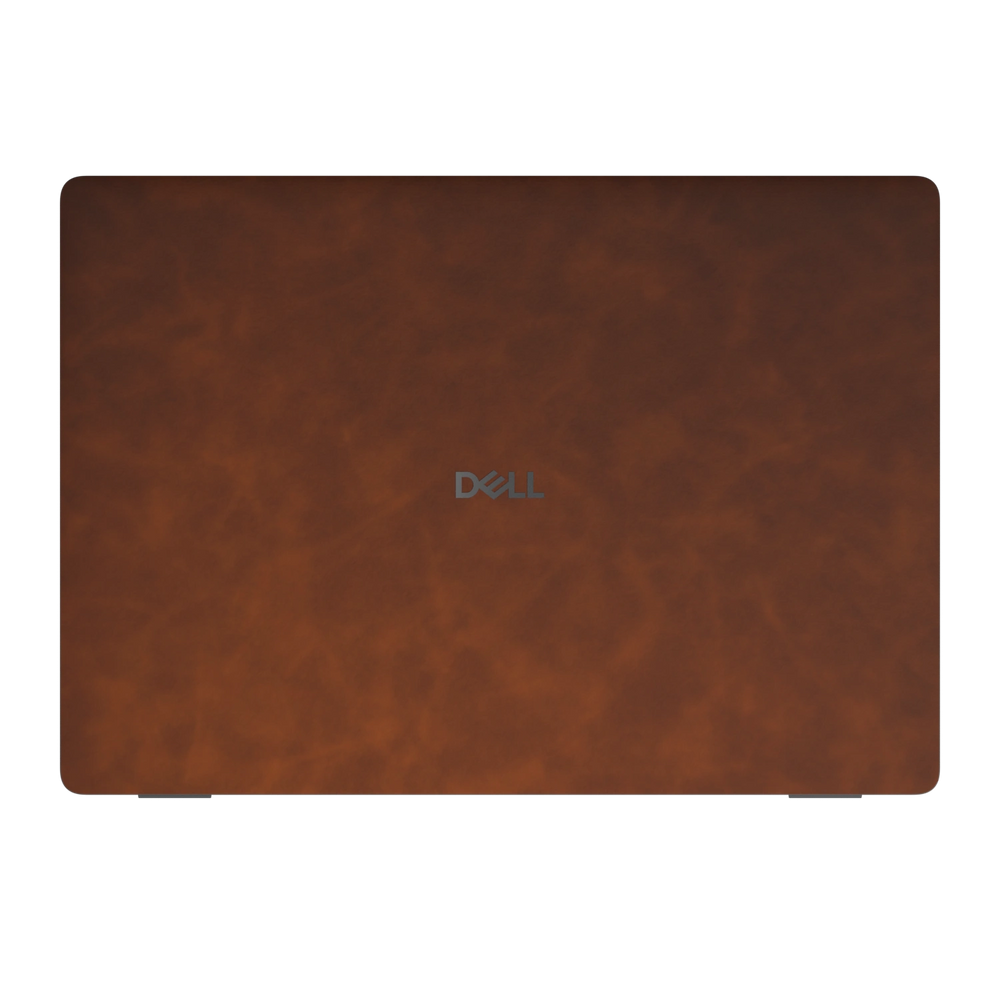Wood Coffee scrub-textured synthetic leather Dell business laptop skin, sku a view. Rendered on Dell Pro 16 PC16250 as a reference; exact cut layout follows the selected model and coverage.