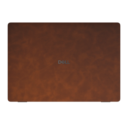 Wood Coffee scrub-textured synthetic leather Dell business laptop skin, sku a view. Rendered on Dell Pro 16 PC16250 as a reference; exact cut layout follows the selected model and coverage.