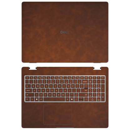 Wood Coffee scrub-textured synthetic leather Dell business laptop skin, sku ac view. Rendered on Dell Pro 16 PC16250 as a reference; exact cut layout follows the selected model and coverage.