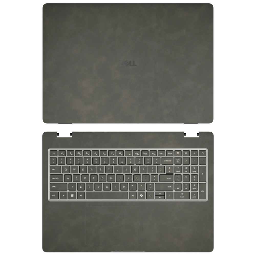 Dark Gray scrub-textured synthetic leather Dell business laptop skin, sku ac view. Rendered on Dell Pro 16 PC16250 as a reference; exact cut layout follows the selected model and coverage.