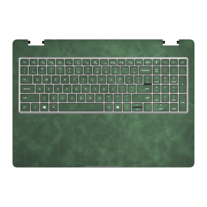 Green scrub-textured synthetic leather Dell business laptop skin, c face view. Rendered on Dell Pro 16 PC16250 as a reference; exact cut layout follows the selected model and coverage.