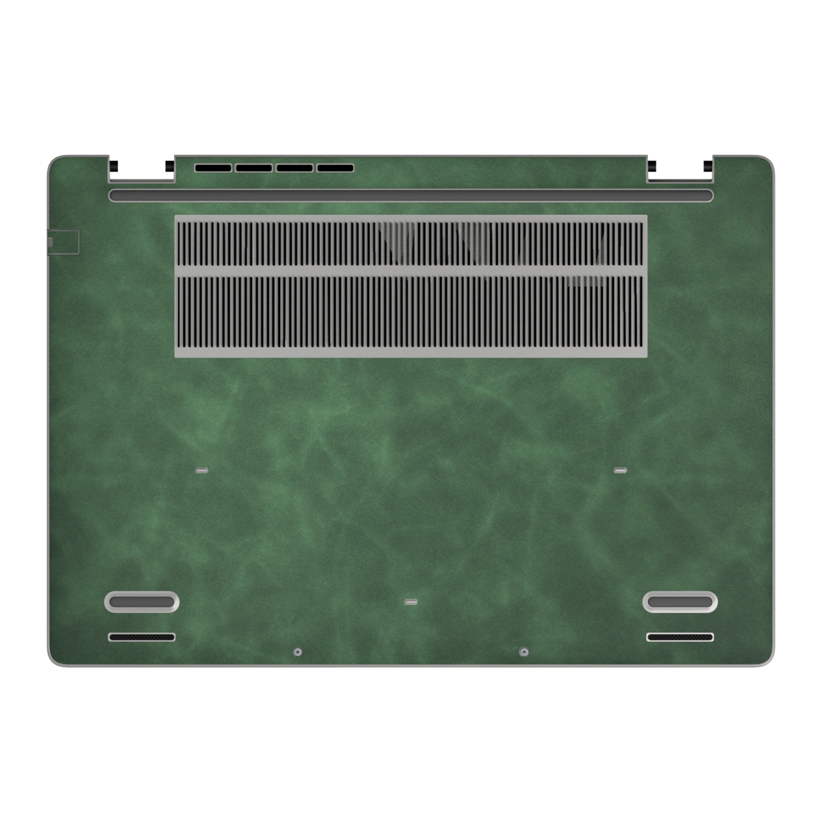Green scrub-textured synthetic leather Dell business laptop skin, d face view. Rendered on Dell Pro 16 PC16250 as a reference; exact cut layout follows the selected model and coverage.