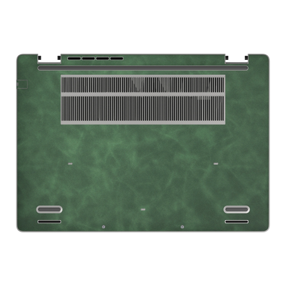 Green scrub-textured synthetic leather Dell business laptop skin, d face view. Rendered on Dell Pro 16 PC16250 as a reference; exact cut layout follows the selected model and coverage.