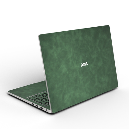 Green scrub-textured synthetic leather Dell business laptop skin, rear view. Rendered on Dell Pro 16 PC16250 as a reference; exact cut layout follows the selected model and coverage.