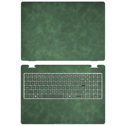 Green scrub-textured synthetic leather Dell business laptop skin, sku ac view. Rendered on Dell Pro 16 PC16250 as a reference; exact cut layout follows the selected model and coverage.