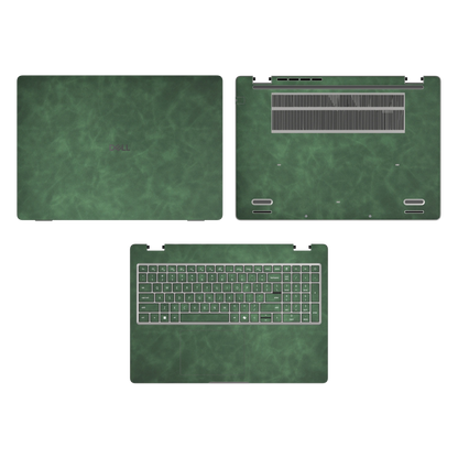 Green scrub-textured synthetic leather Dell business laptop skin, sku acd view. Rendered on Dell Pro 16 PC16250 as a reference; exact cut layout follows the selected model and coverage.