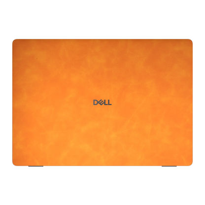 Orange scrub-textured synthetic leather Dell business laptop skin, a face view. Rendered on Dell Pro 16 PC16250 as a reference; exact cut layout follows the selected model and coverage.
