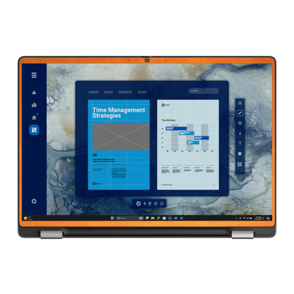 Orange scrub-textured synthetic leather Dell business laptop skin, b face view. Rendered on Dell Pro 16 PC16250 as a reference; exact cut layout follows the selected model and coverage.