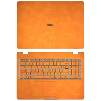 Orange scrub-textured synthetic leather Dell business laptop skin, sku ac view. Rendered on Dell Pro 16 PC16250 as a reference; exact cut layout follows the selected model and coverage.
