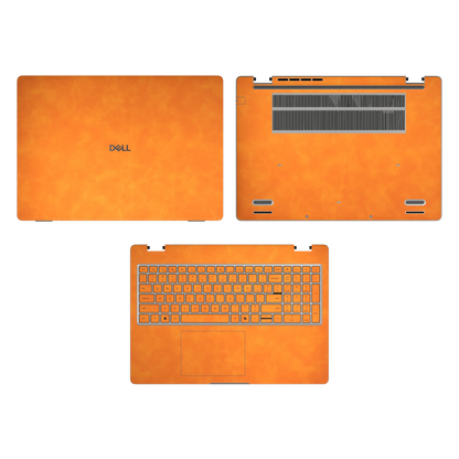 Orange scrub-textured synthetic leather Dell business laptop skin, sku acd view. Rendered on Dell Pro 16 PC16250 as a reference; exact cut layout follows the selected model and coverage.