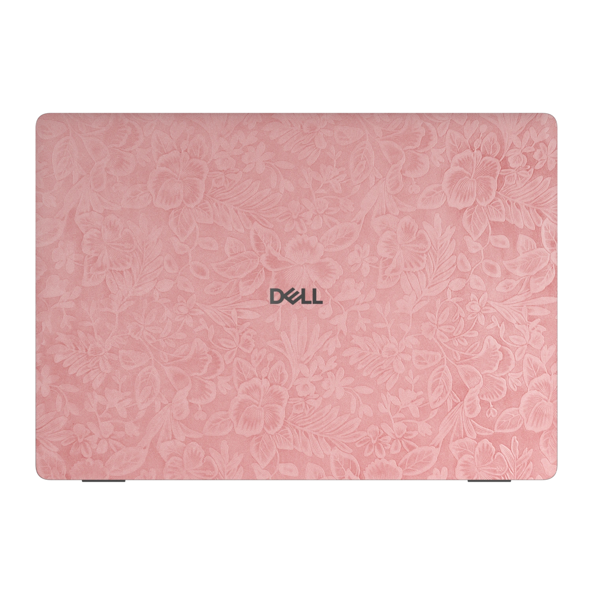 Top lid view of Blush Pink Hibiscus synthetic leather skin, rendered on Dell Pro 16 (PC16250) as a model reference.