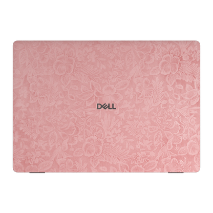 Top lid view of Blush Pink Hibiscus synthetic leather skin, rendered on Dell Pro 16 (PC16250) as a model reference.
