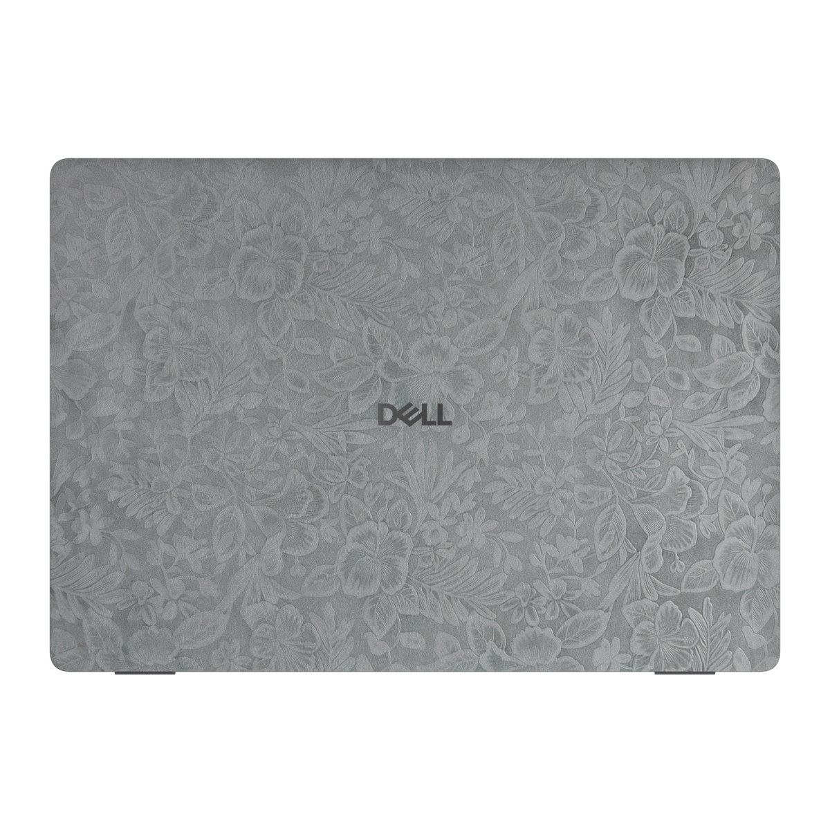 Top lid view of Classic Gray Hibiscus synthetic leather skin, rendered on Dell Pro 16 (PC16250) as a model reference.