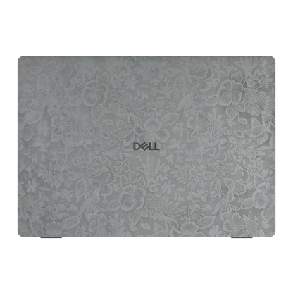 Top lid view of Classic Gray Hibiscus synthetic leather skin, rendered on Dell Pro 16 (PC16250) as a model reference.