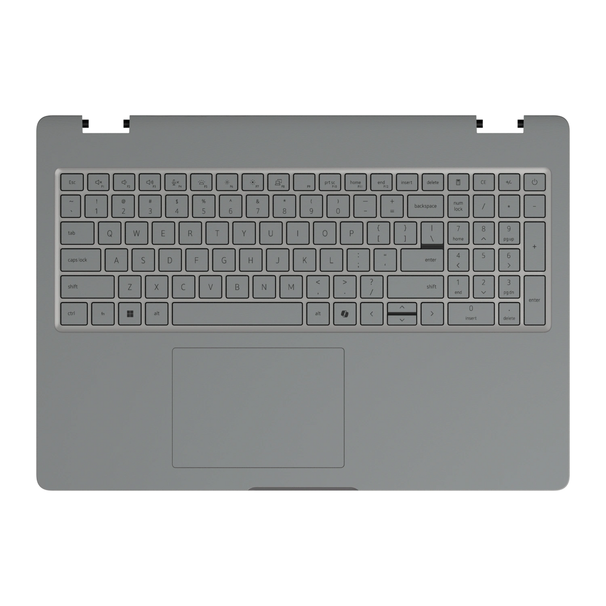 Keyboard deck and palm rest view of Classic Gray Hibiscus synthetic leather skin, rendered on Dell Pro 16 (PC16250) as a model reference.