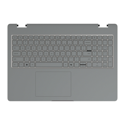 Keyboard deck and palm rest view of Classic Gray Hibiscus synthetic leather skin, rendered on Dell Pro 16 (PC16250) as a model reference.