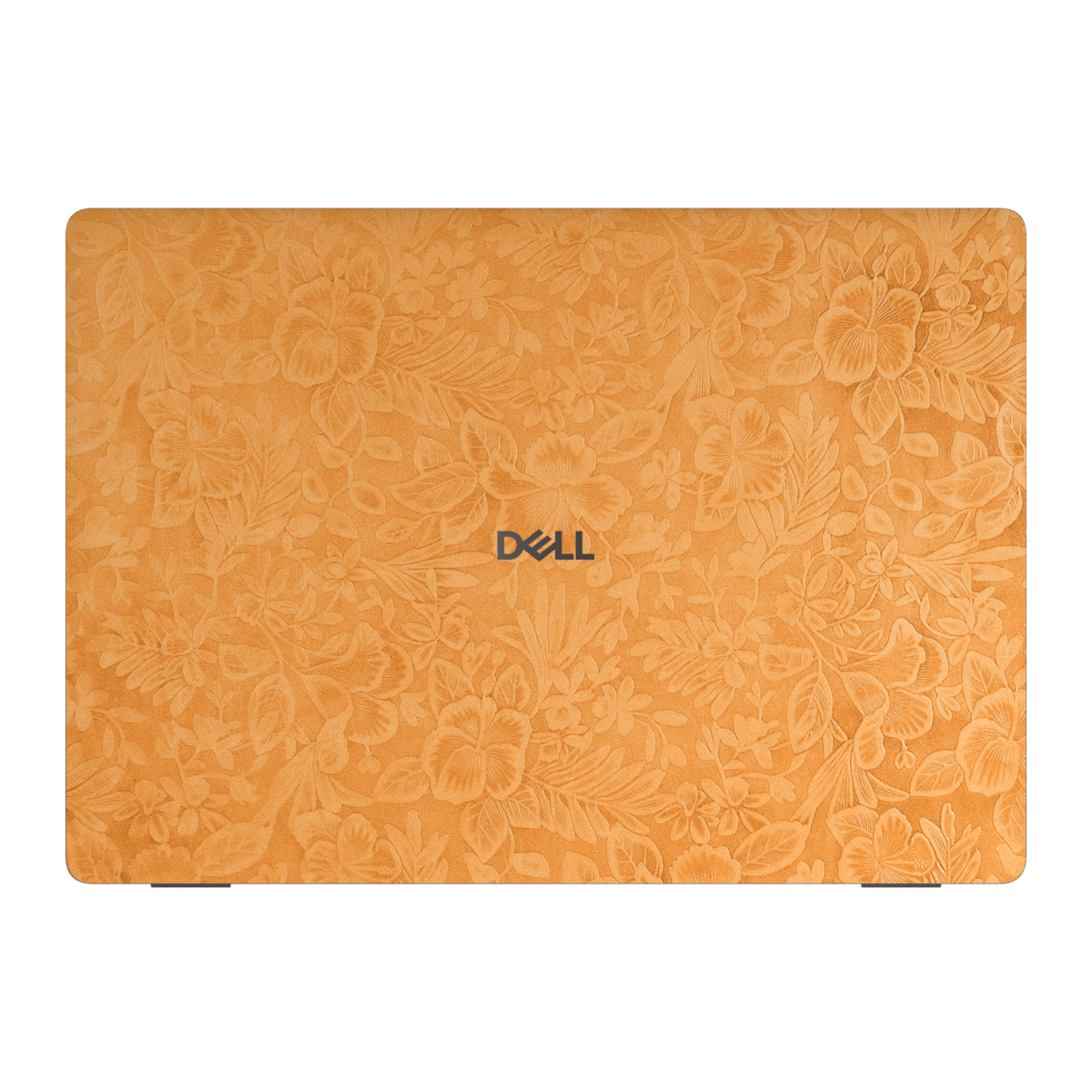 Top lid view of Sunny Yellow Hibiscus synthetic leather skin, rendered on Dell Pro 16 (PC16250) as a model reference.