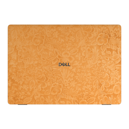 Top lid view of Sunny Yellow Hibiscus synthetic leather skin, rendered on Dell Pro 16 (PC16250) as a model reference.
