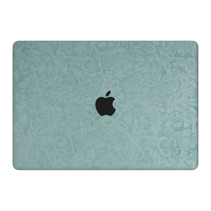 天青竹涛 Hibiscus MacBook skin. A lid material and colour illustration. MacBook Air 15.3 M3-M5 render used as a shared material and installation illustration; actual cutouts and included pieces follow the selected model and Coverage. Device not included.