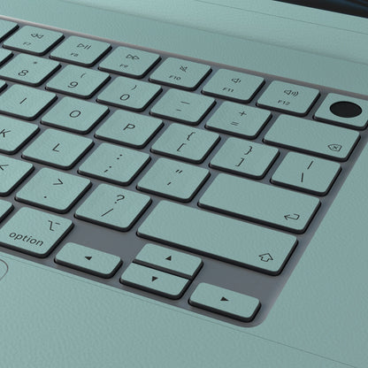 天青竹涛 Hibiscus MacBook skin. Full-frame embossed material and keyboard detail. MacBook Air 15.3 M3-M5 render used as a shared material and installation illustration; actual cutouts and included pieces follow the selected model and Coverage. Device not included.
