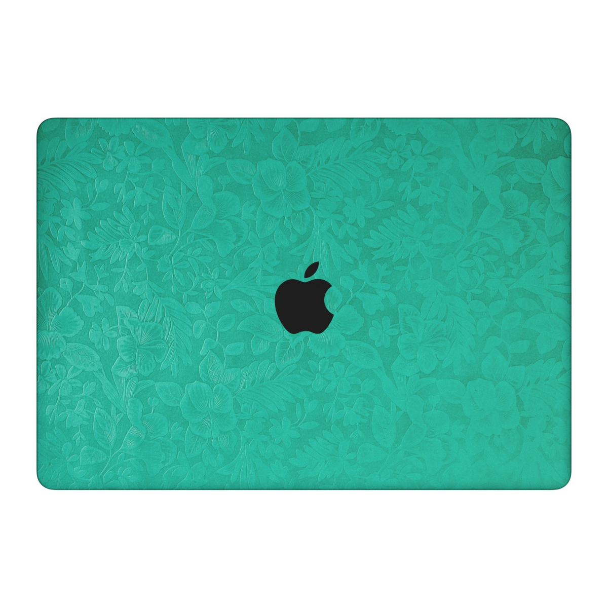 西湖苍兰 Hibiscus MacBook skin. A lid material and colour illustration. MacBook Air 15.3 M3-M5 render used as a shared material and installation illustration; actual cutouts and included pieces follow the selected model and Coverage. Device not included.